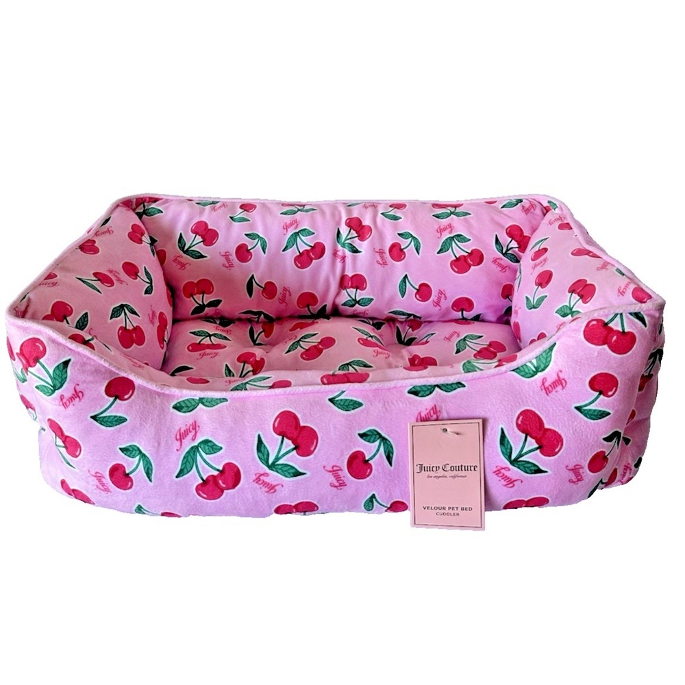 Juicy‎ Couture Cherry Velour Pet Bed Cuddler Pink Small Dog Cat NWT